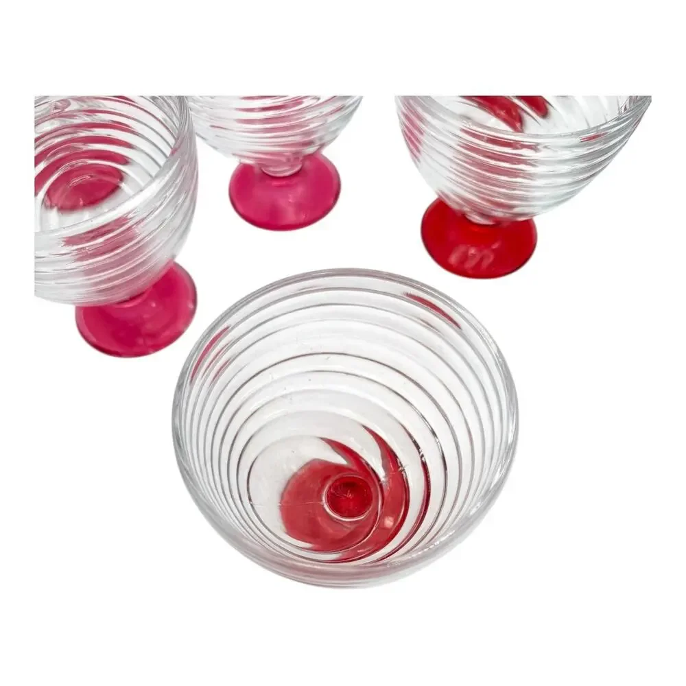1-Swirl Foot Manhattan Park Ave Depression Dessert Compote‎ Glass Dish Pink/Red